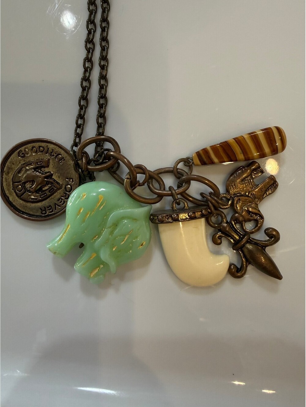 Good Luck Forever Vintage Charm Necklace with Elephant and Unique Charms